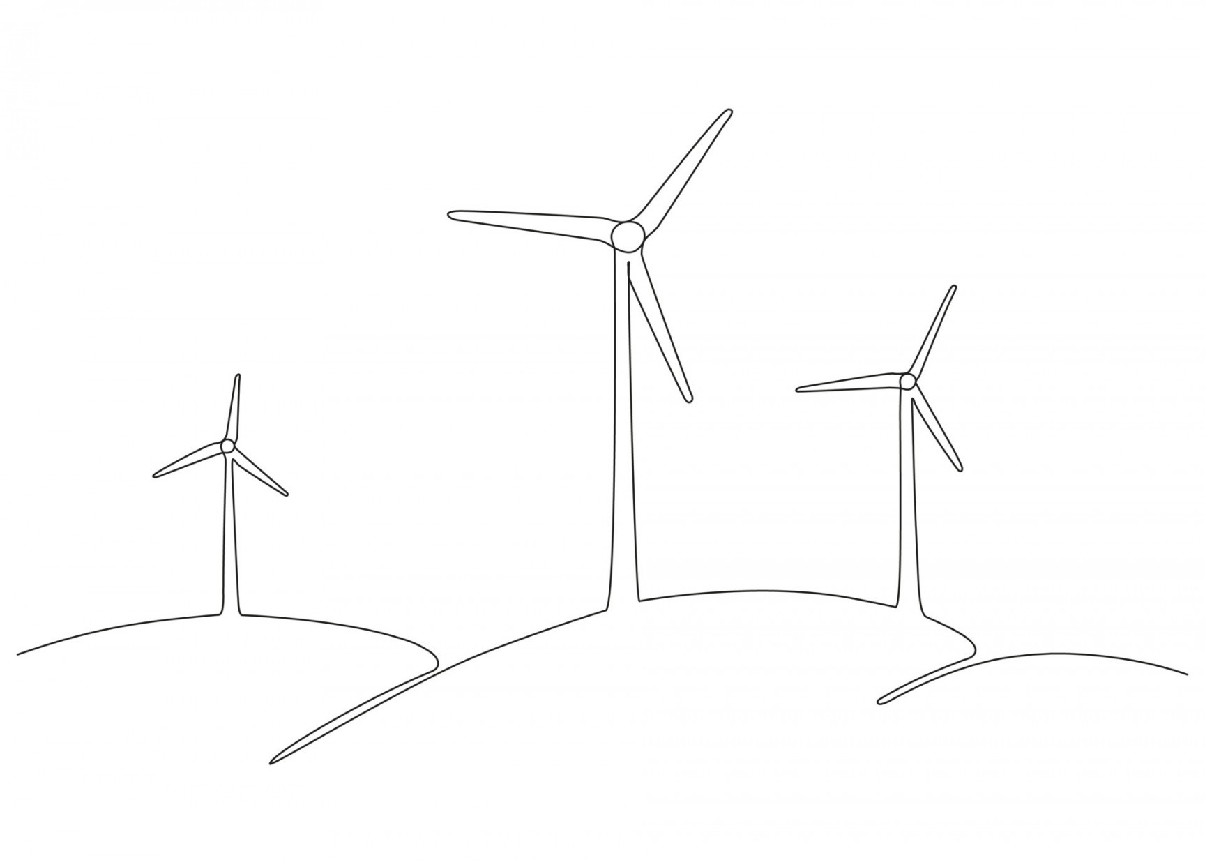 Wind mill, wind generator energy, single continuous line art