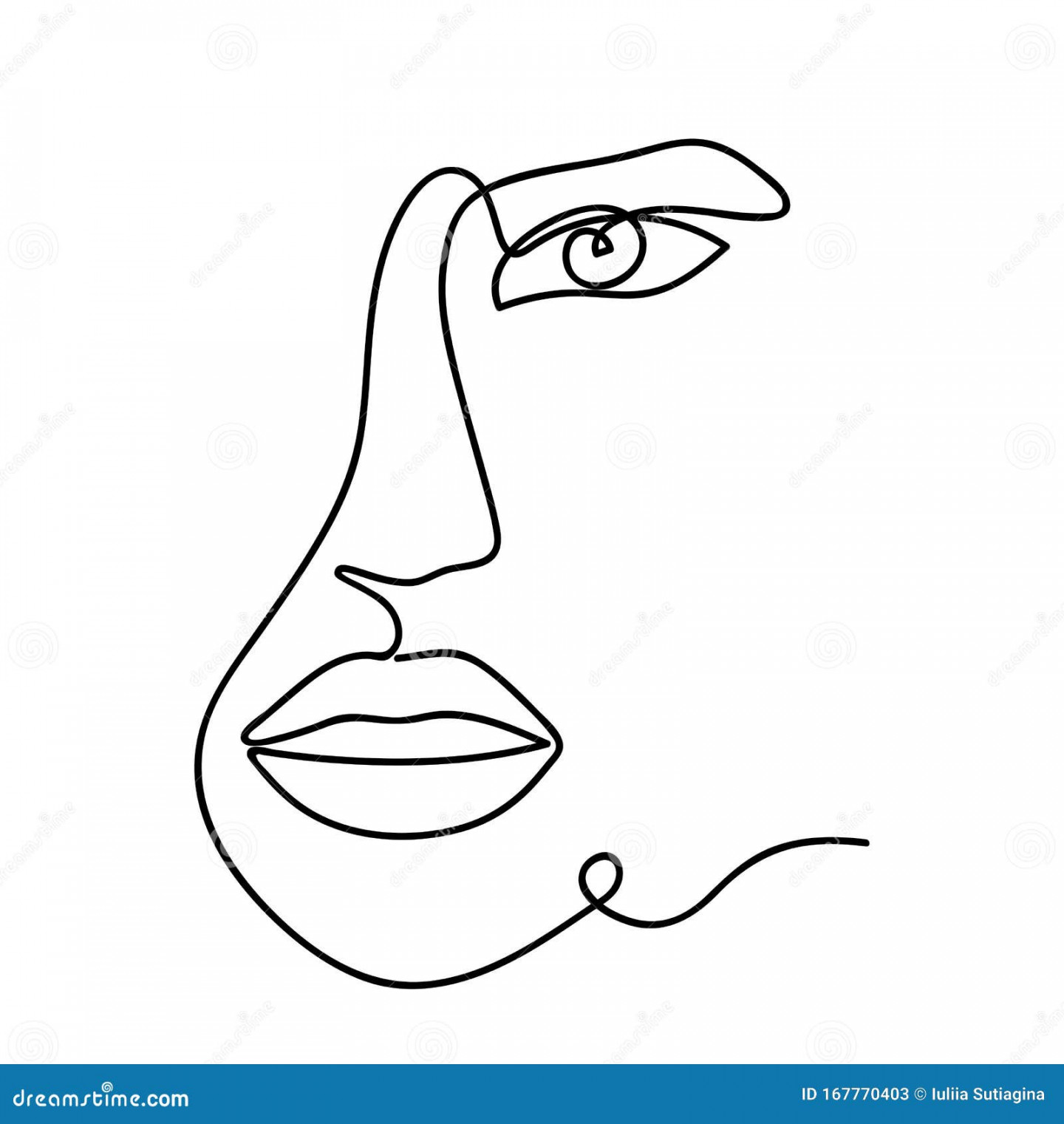 Woman Abstract Face, One Line Drawing