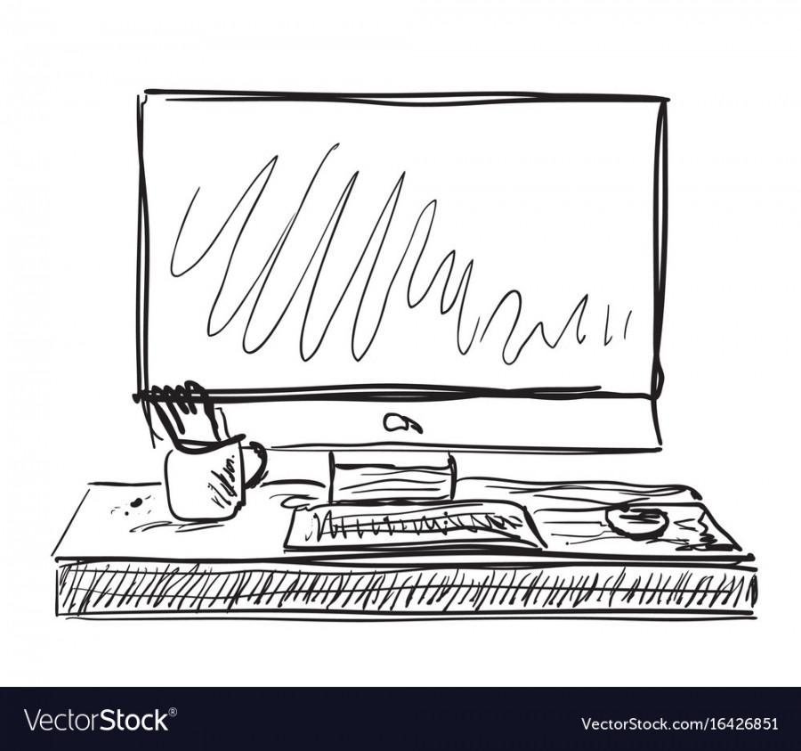 Workplace with laptop notebook tablet sketch Vector Image