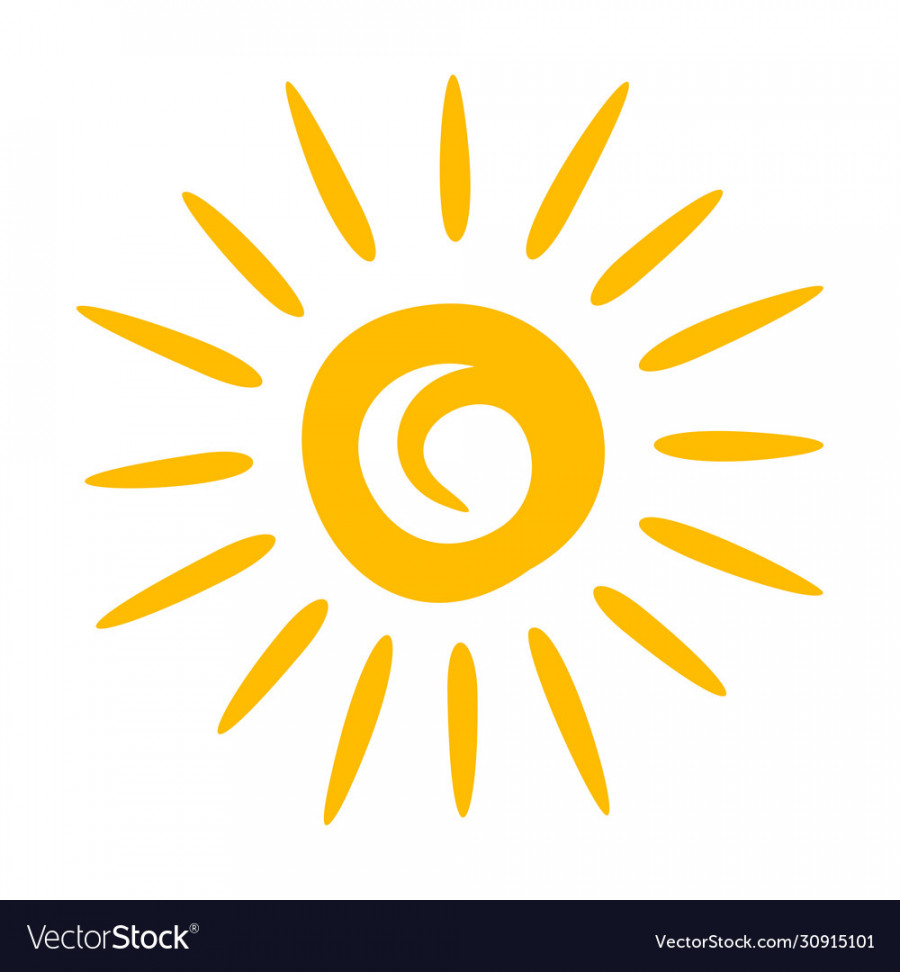 Yellow sun icon bright summer sunlight drawing Vector Image