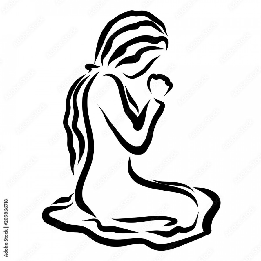 Young woman kneeling humbly praying to God Stock-Illustration