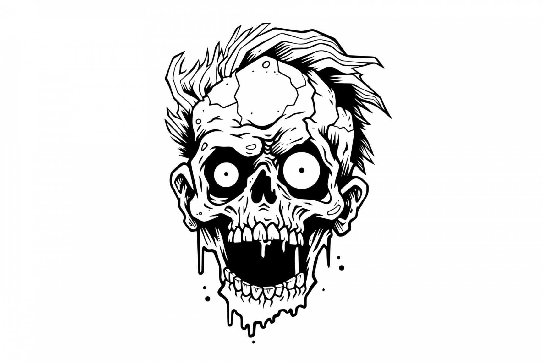 Zombie head or face ink sketch