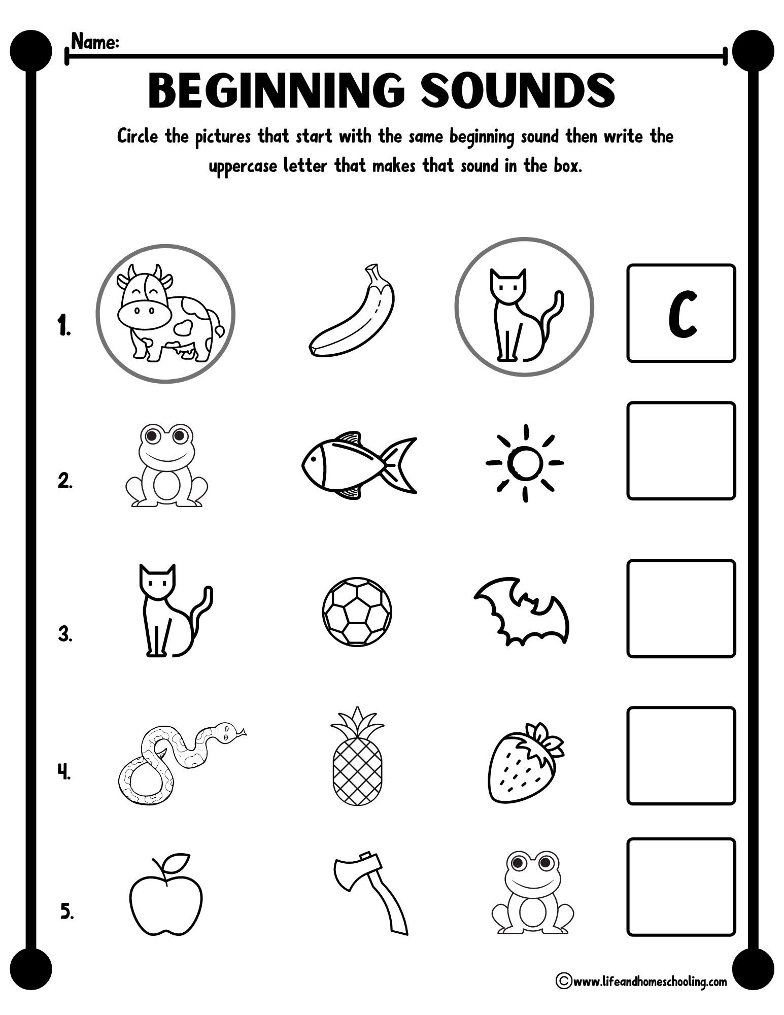 11+ Write the Beginning Sound Worksheets