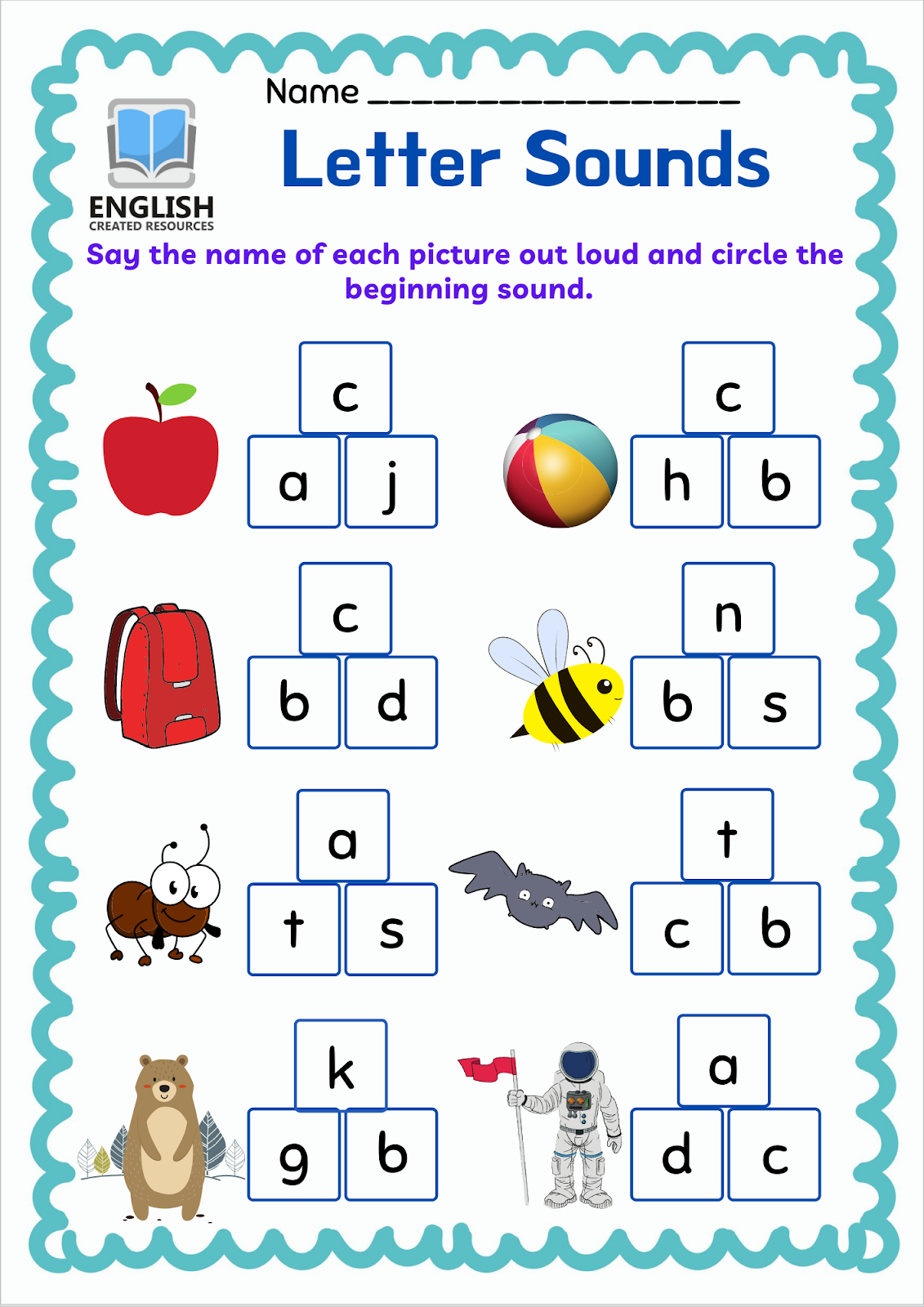 12+ Beginning Sound Match Printable