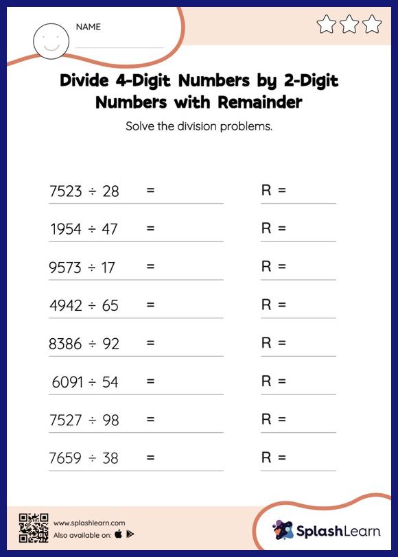 4-Digit Division Without Remainders Worksheets 11