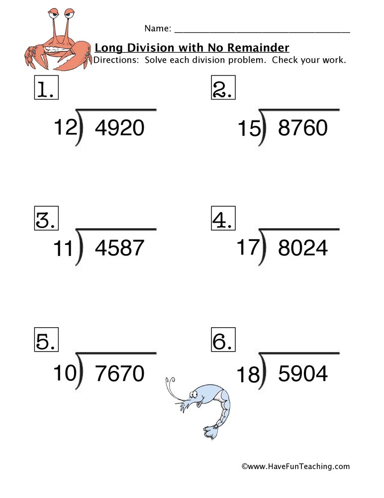 4-Digit Division Without Remainders Worksheets 14