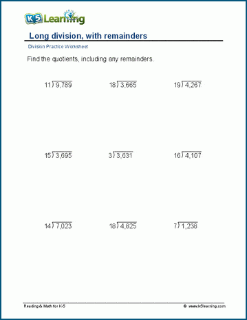 4-Digit Division Without Remainders Worksheets 15