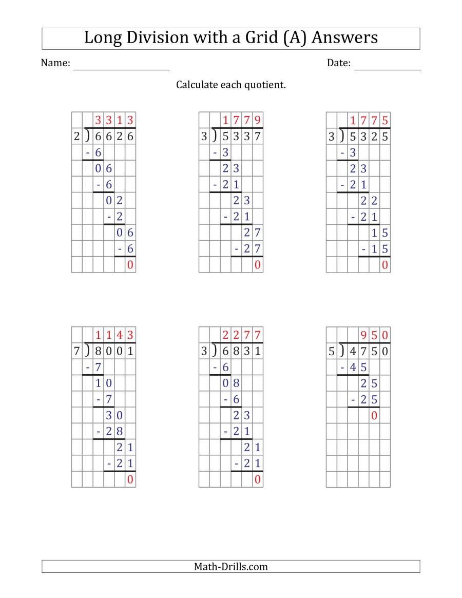 4-Digit Division Without Remainders Worksheets 18