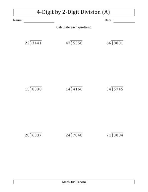 4-Digit Division Without Remainders Worksheets 21