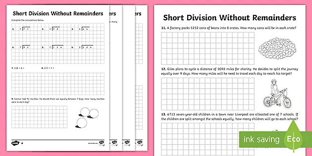 4-Digit Division Without Remainders Worksheets 25