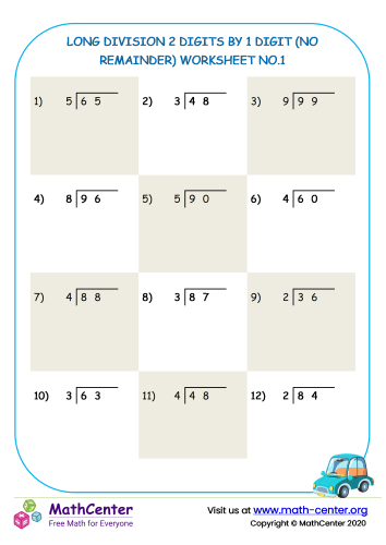 4-Digit Division Without Remainders Worksheets 37