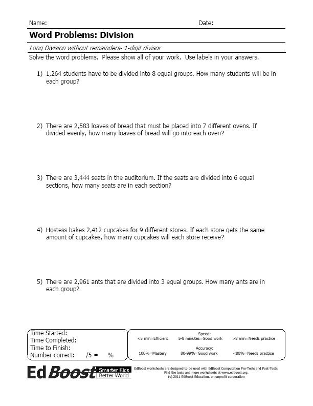 4-Digit Division Without Remainders Worksheets 43