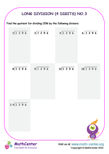 4-Digit Division Without Remainders Worksheets 47