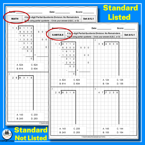 4-Digit Division Without Remainders Worksheets 64