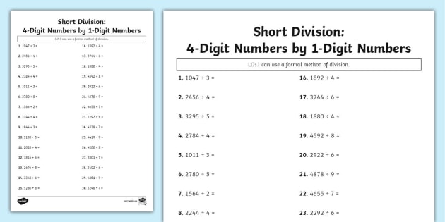 4-Digit Division Without Remainders Worksheets 66