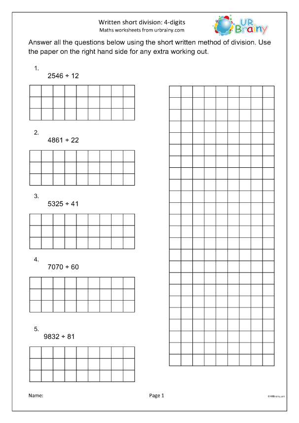 4-Digit Division Without Remainders Worksheets 73