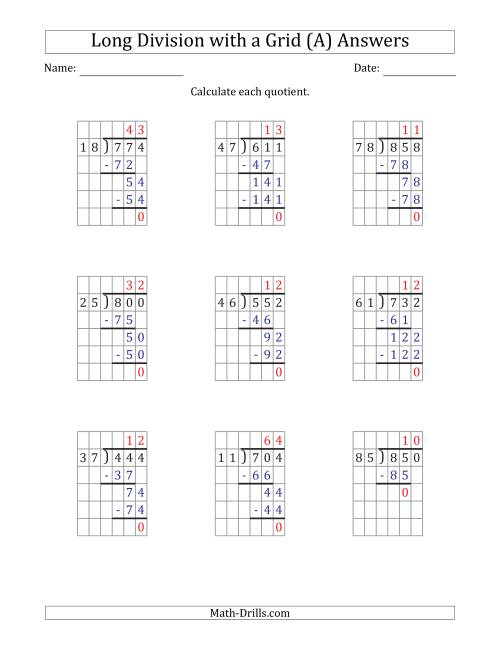 4-Digit Division Without Remainders Worksheets 76