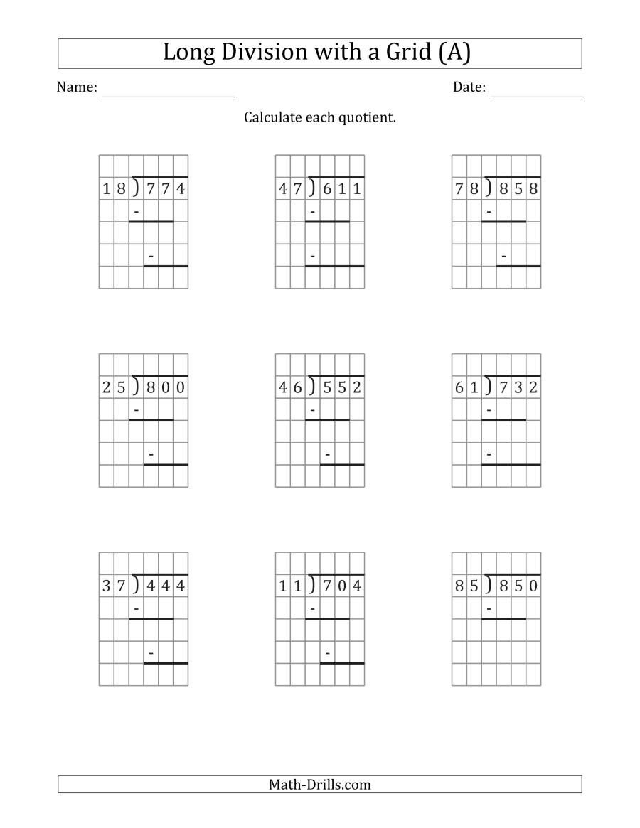 4-Digit Division Without Remainders Worksheets 78