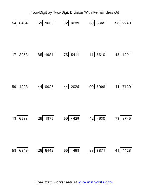 4-Digit Division Without Remainders Worksheets 82