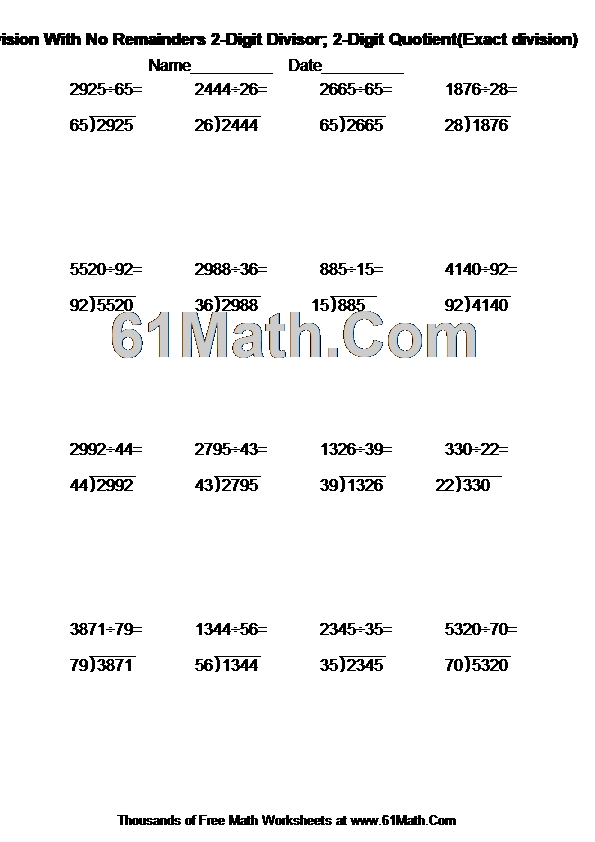 4-Digit Division Without Remainders Worksheets 87