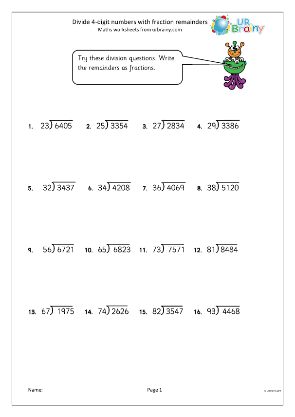 4-Digit Division Without Remainders Worksheets 88