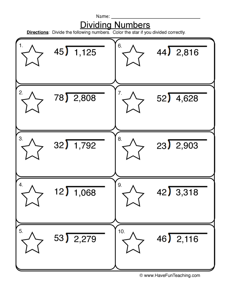 4-Digit Division Without Remainders Worksheets 90