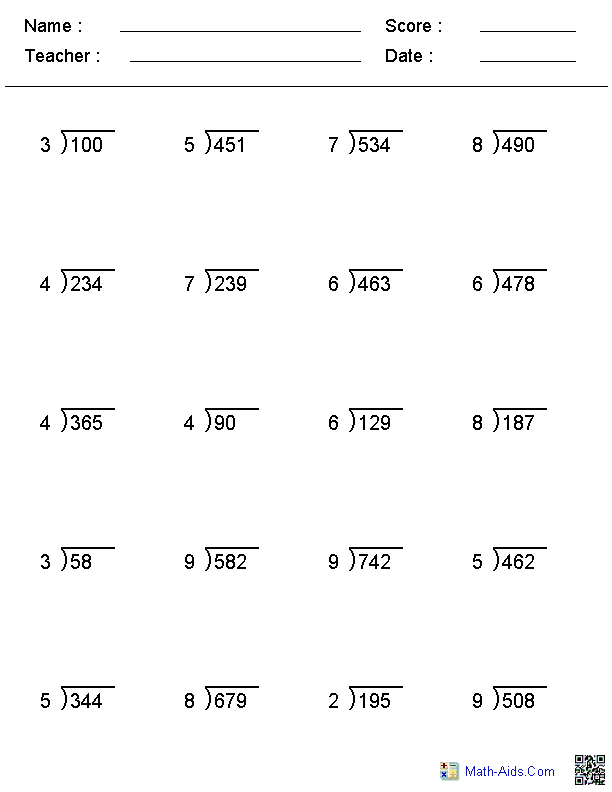 4-Digit Division Without Remainders Worksheets 93