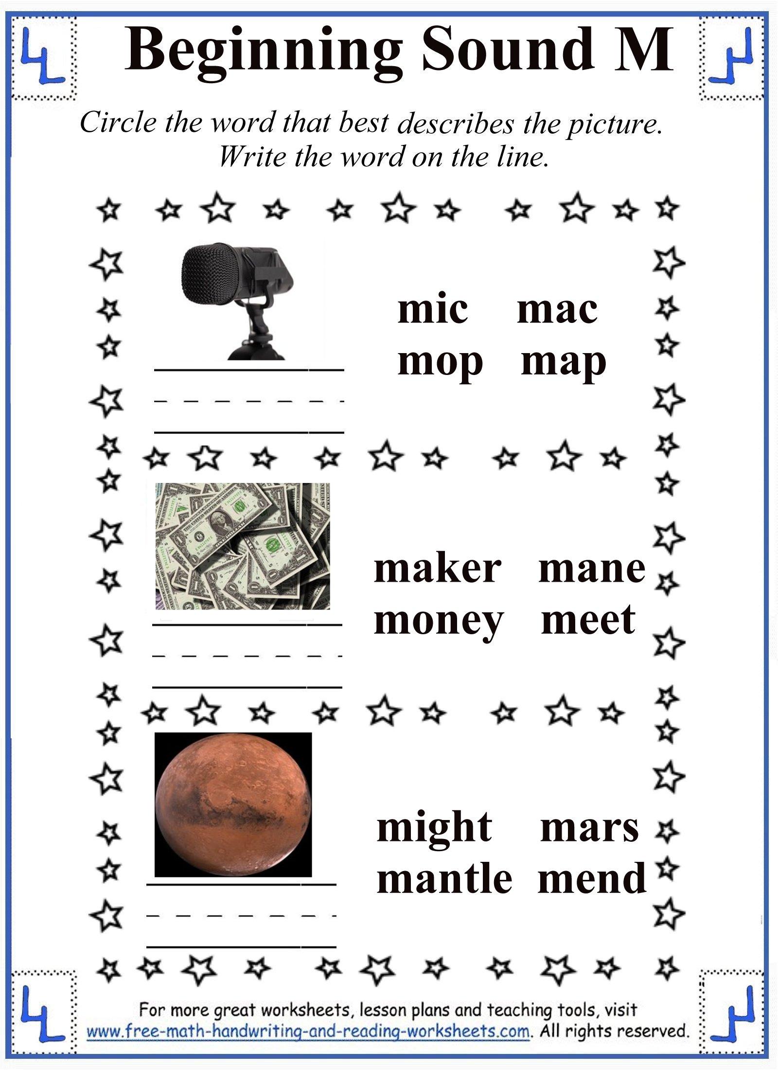 55+ Beginning Sound M Worksheet