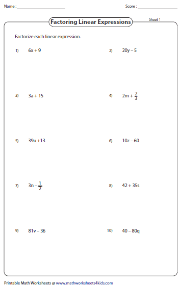 56+ Simple Factoring Linear Expressions Worksheet 12