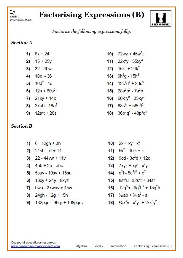 56+ Simple Factoring Linear Expressions Worksheet 27