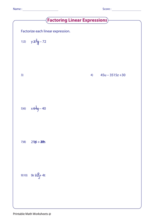 56+ Simple Factoring Linear Expressions Worksheet 4