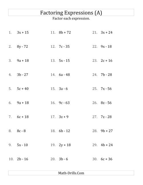 56+ Simple Factoring Linear Expressions Worksheet 45