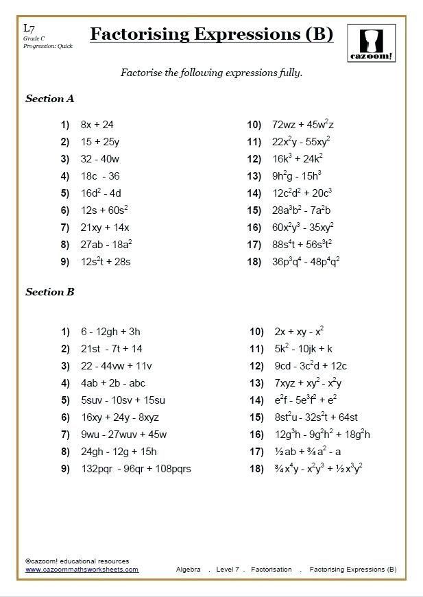 56+ Simple Factoring Linear Expressions Worksheet 48