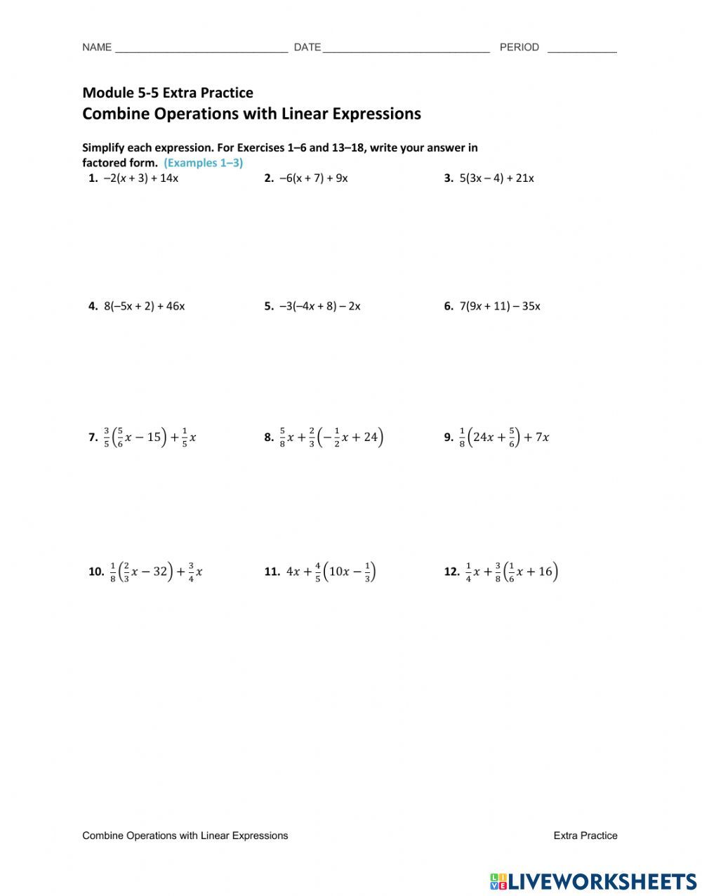 56+ Simple Factoring Linear Expressions Worksheet 58