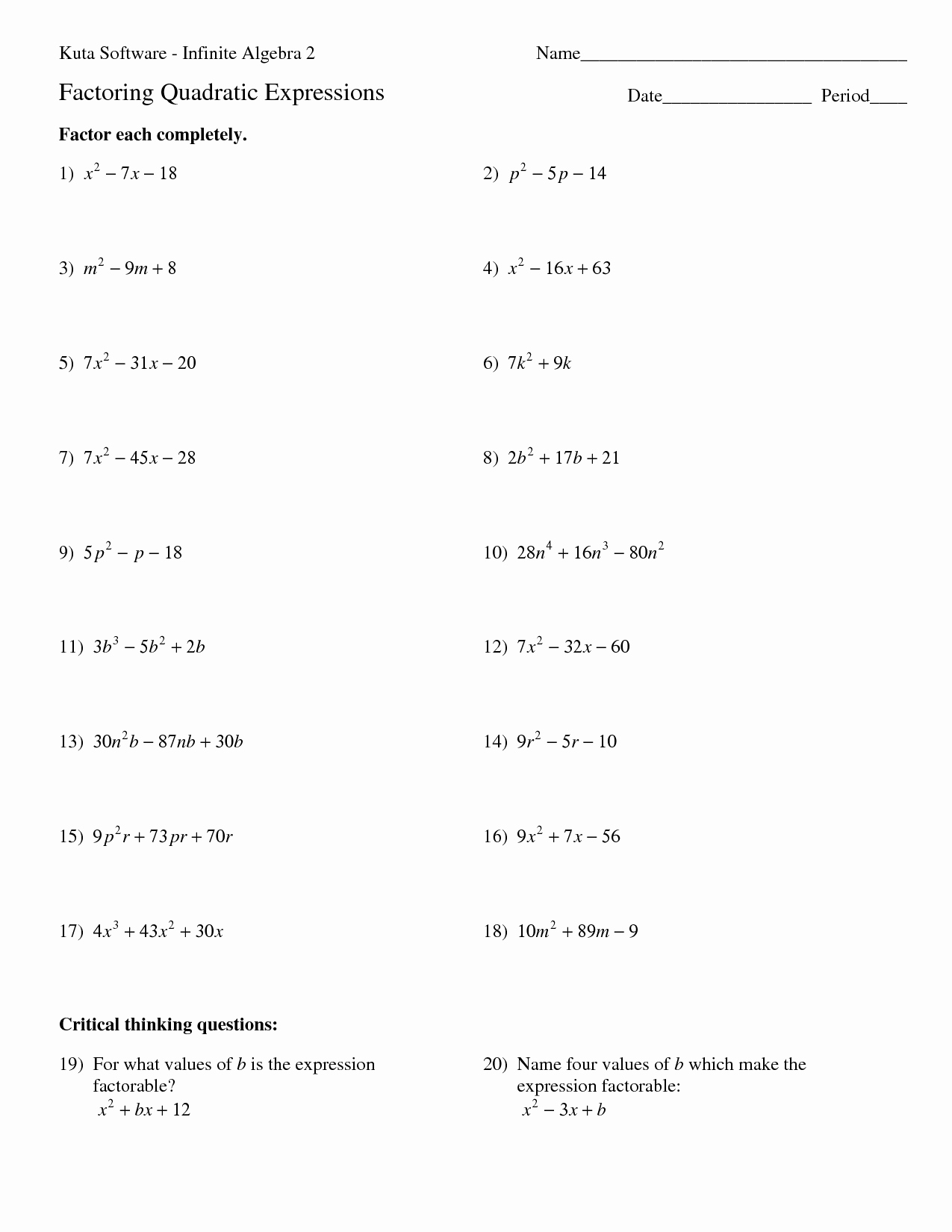 56+ Simple Factoring Linear Expressions Worksheet 61