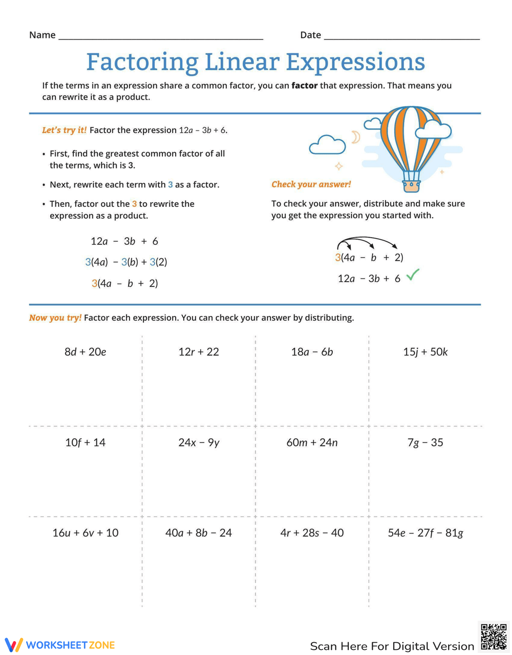 56+ Simple Factoring Linear Expressions Worksheet 7