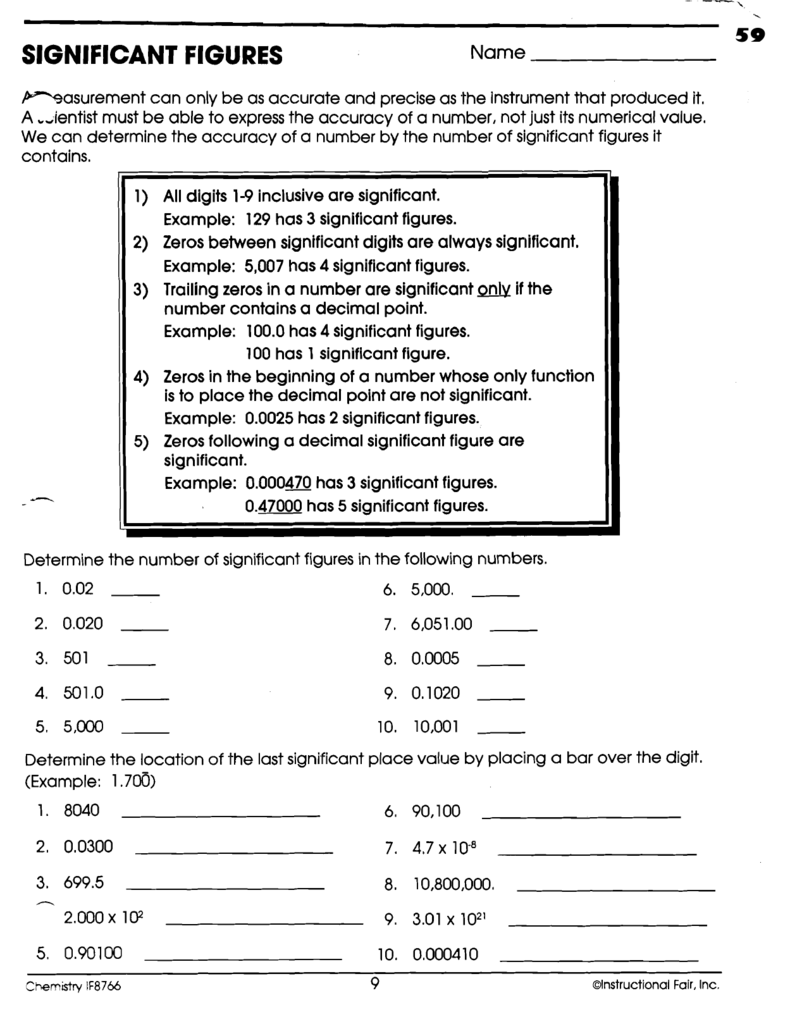 60+ New Chemistry Worksheet Significant Figures 27