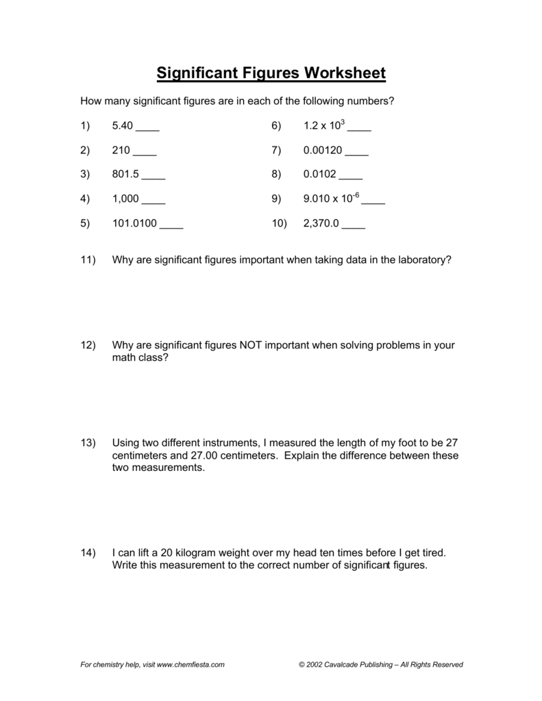 60+ New Chemistry Worksheet Significant Figures 60