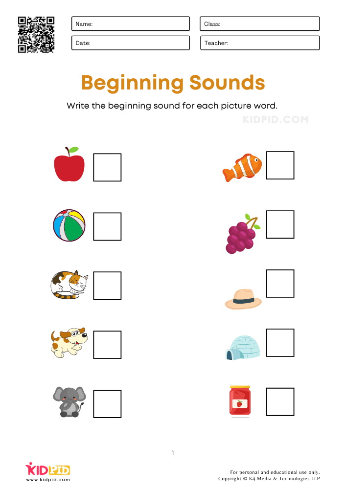 9+ Write the Beginning Sound Worksheets