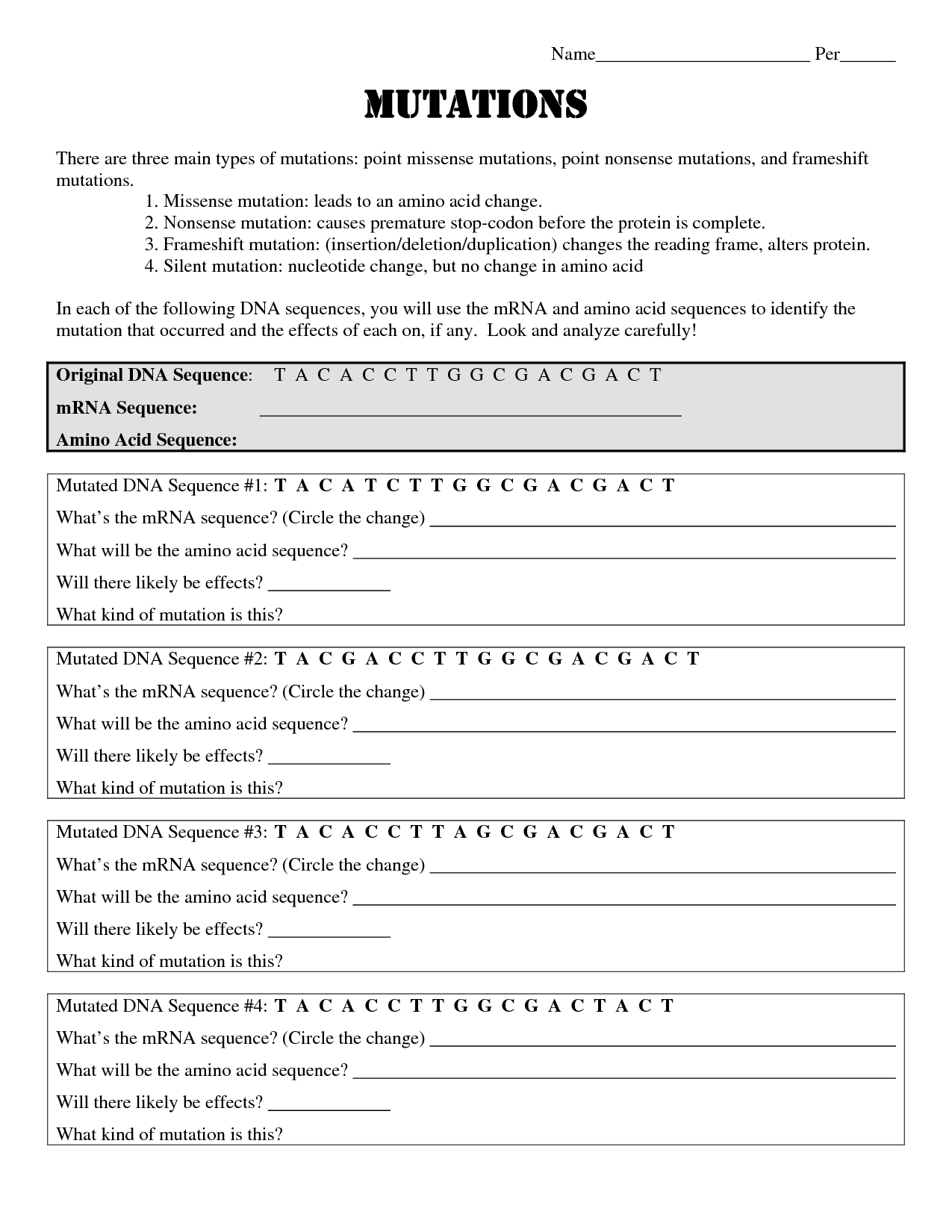 Amoeba Sisters Mutations Worksheet 68