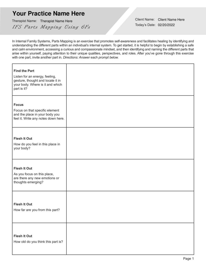 Free Printable Internal Family Systems Worksheets 12