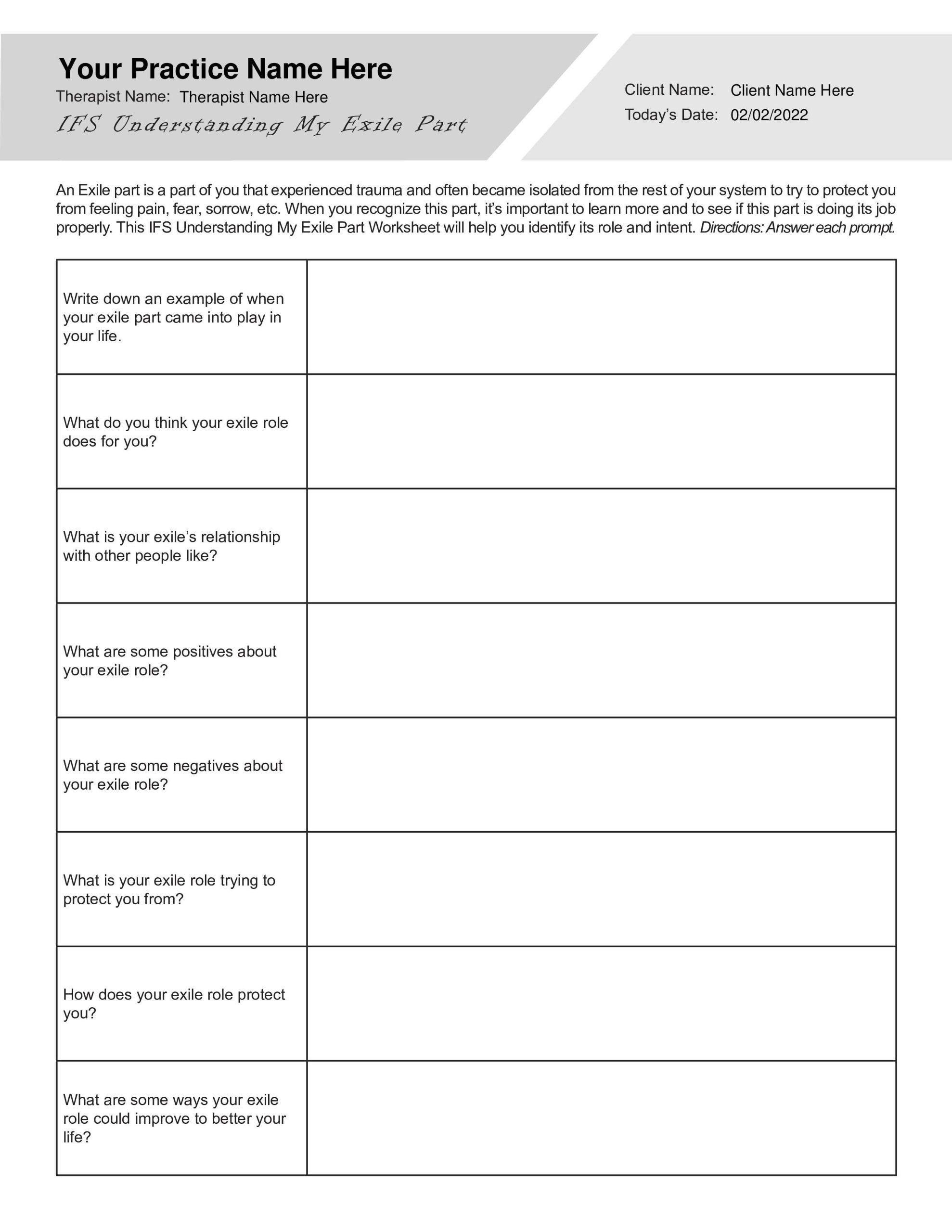 Free Printable Internal Family Systems Worksheets 20