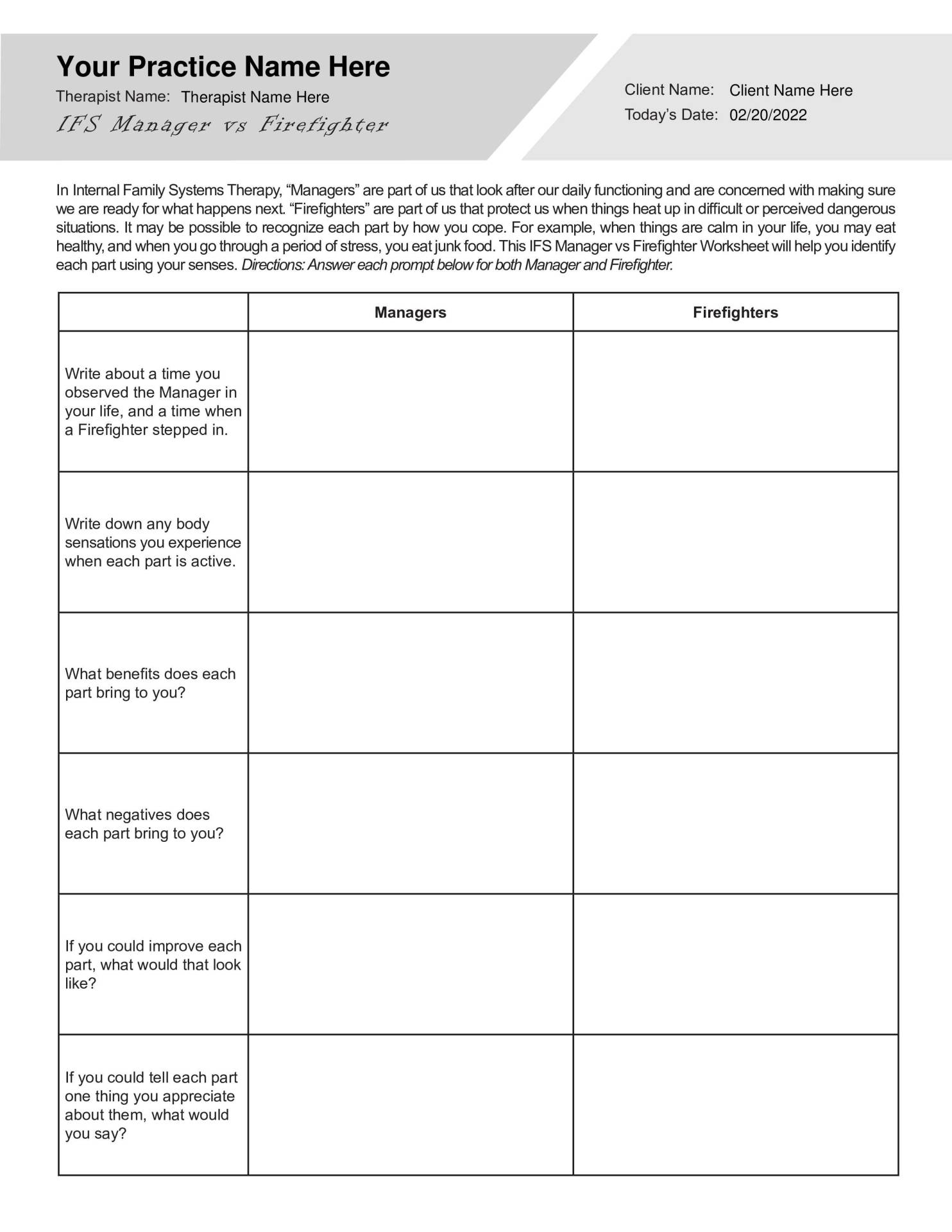 Free Printable Internal Family Systems Worksheets 3