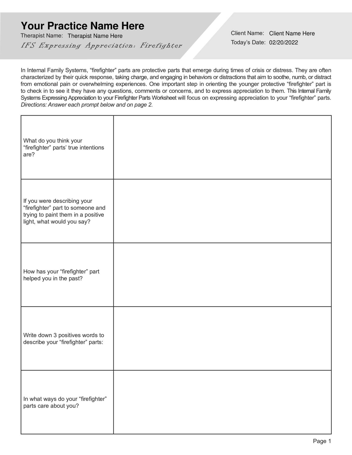 Free Printable Internal Family Systems Worksheets 32