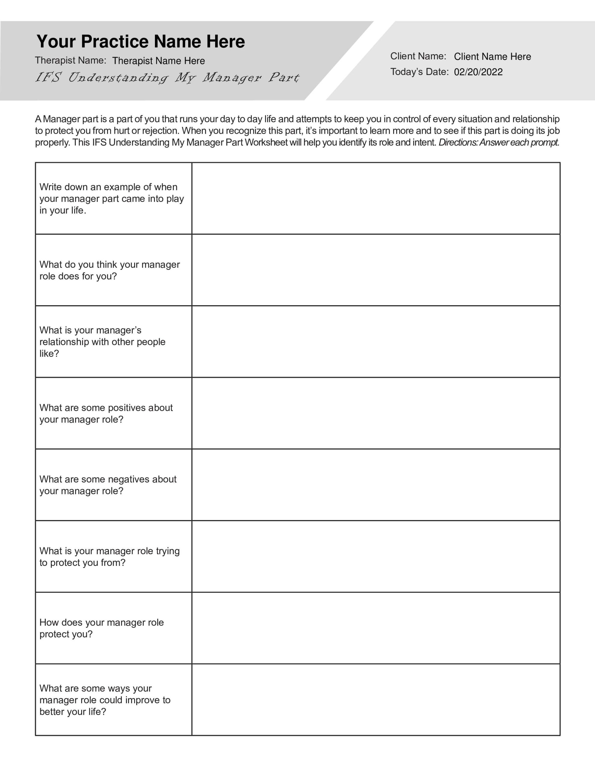 Free Printable Internal Family Systems Worksheets 36