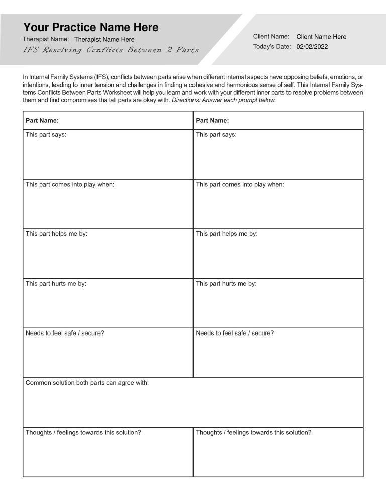 Free Printable Internal Family Systems Worksheets 56