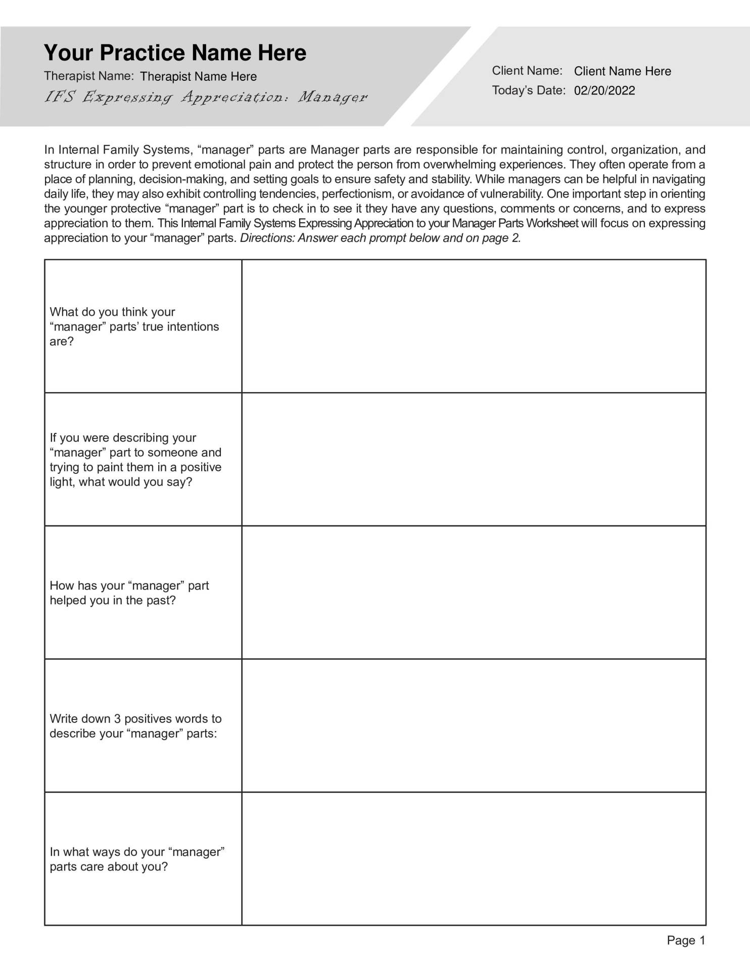 Free Printable Internal Family Systems Worksheets 9