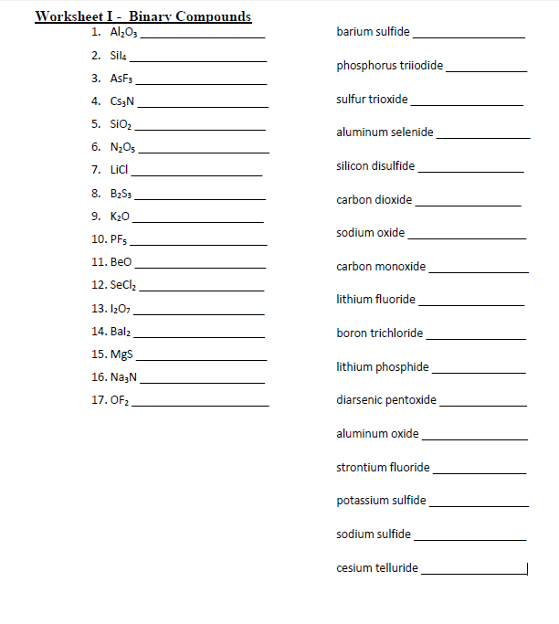 Naming Binary Compounds Worksheet With Answers 10