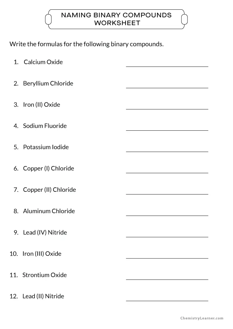 Naming Binary Compounds Worksheet With Answers 16