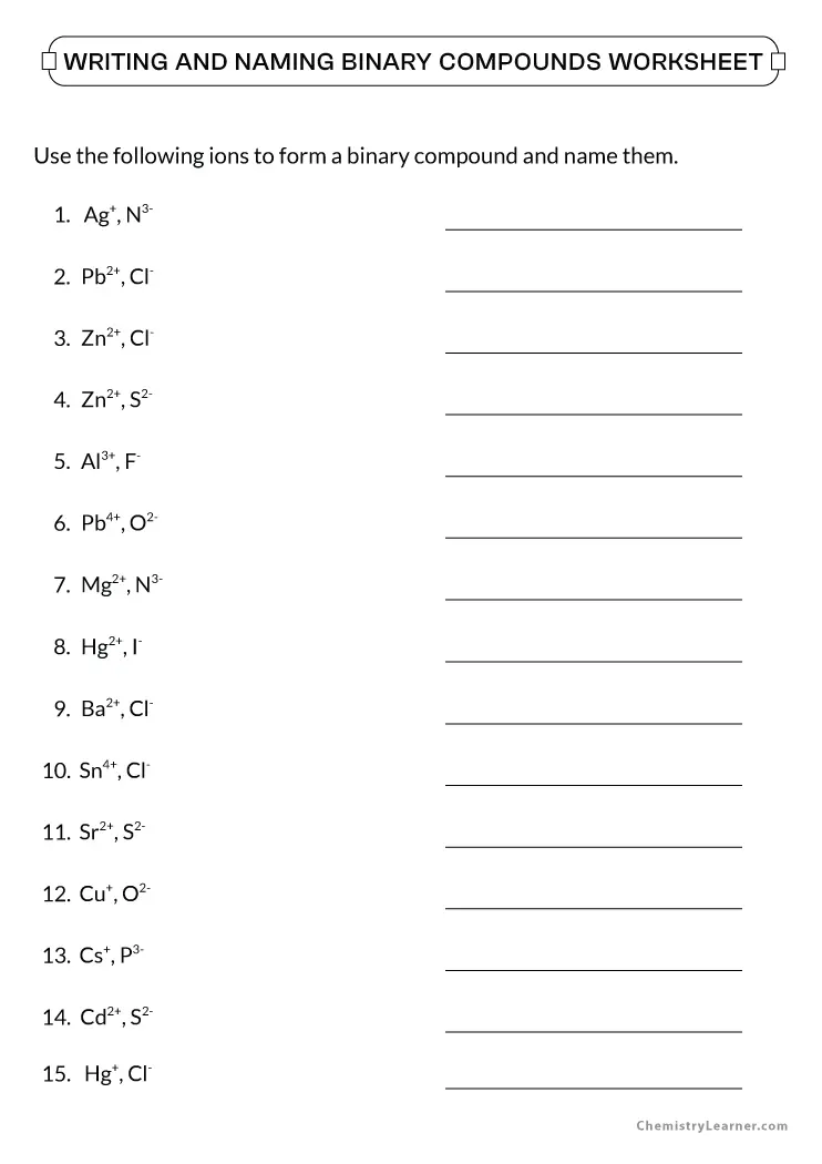 Naming Binary Compounds Worksheet With Answers 32